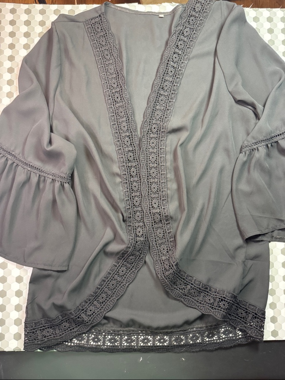 Women's Black Lace-Trim Open Front Top